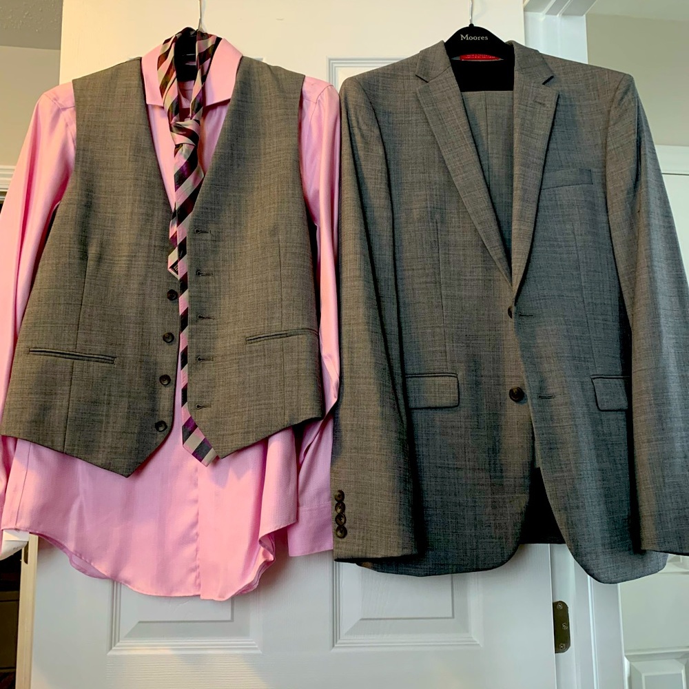 Three-piece suit, shirt and tie for men